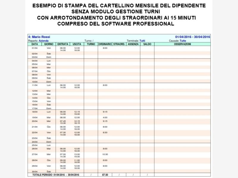 TERMINALE DI RILEVAZIONE PRESENZE PER TIMBRATURA ORARIO DI LAVORO  DIPENDENTI CON CONTRATTO DI ASSISTENZA SOFTWARE E CARTELLINI SAODY